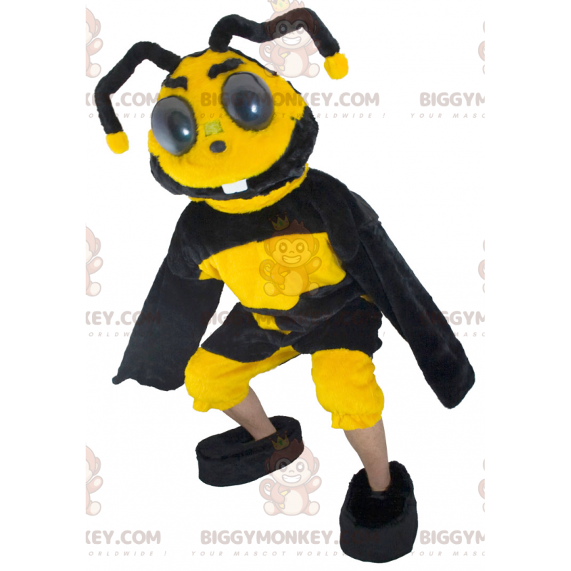 Costume de mascotte BIGGYMONKEY™ d'abeille de guêpe jaune et