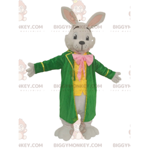 Hvid kanin BIGGYMONKEY™ maskotkostume med stor grøn jakke -