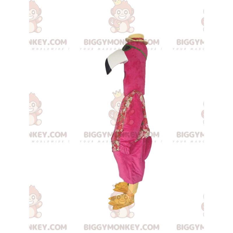 BIGGYMONKEY™ Flamingo-mascottekostuum met zonnebril en hoed -