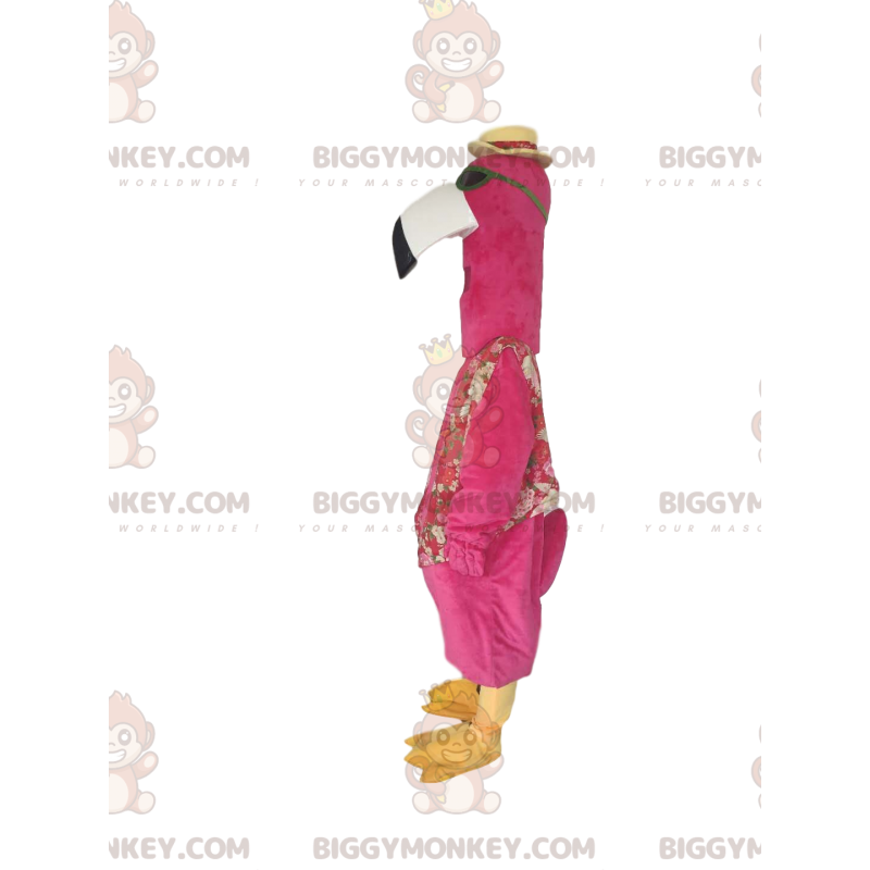 Traje de mascote de flamingo BIGGYMONKEY™ com óculos de sol e
