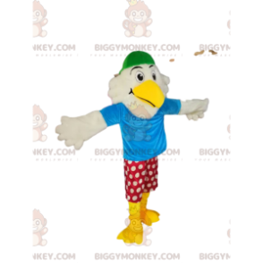 BIGGYMONKEY™ Funny White Eagle Mascot Costume With White Polka