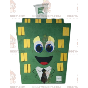 BIGGYMONKEY™ Mascot Costume Green Building with Yellow Windows