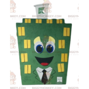 BIGGYMONKEY™ Mascottekostuum Groen gebouw met gele ramen -