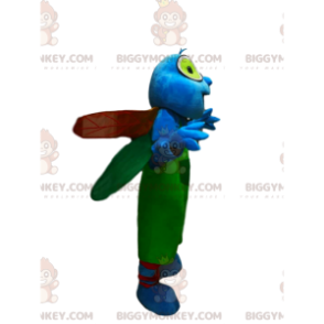 Blaue Libelle BIGGYMONKEY™ Maskottchenkostüm mit grünem Overall