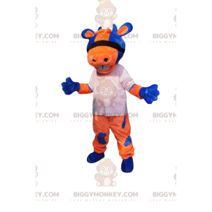 Orange og blå ko BIGGYMONKEY™ maskotkostume med hvid jersey -