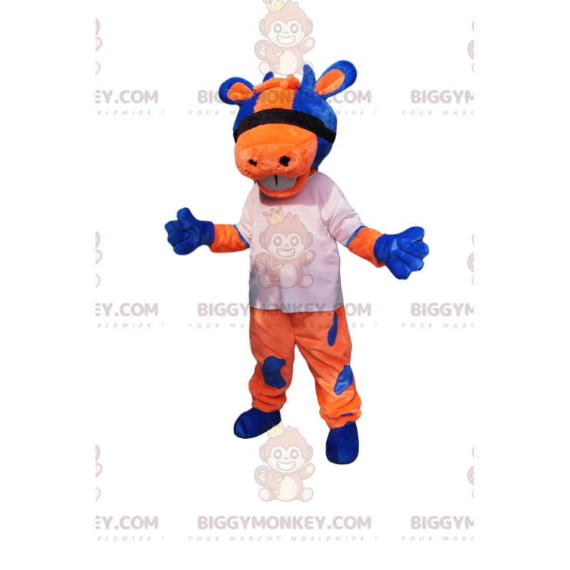 Disfraz de mascota vaca naranja y azul BIGGYMONKEY™ con