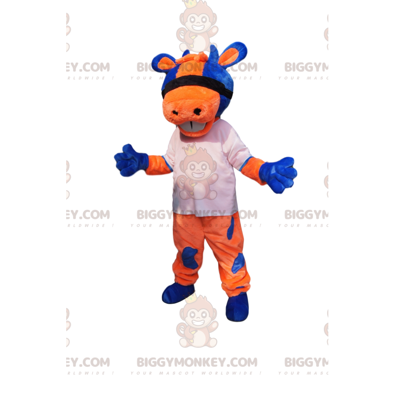 Orange og blå ko BIGGYMONKEY™ maskotkostume med hvid jersey -