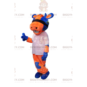 Orange and Blue Cow BIGGYMONKEY™ Mascot Costume with White