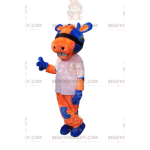 Costume de mascotte BIGGYMONKEY™ de vache orange et bleue avec