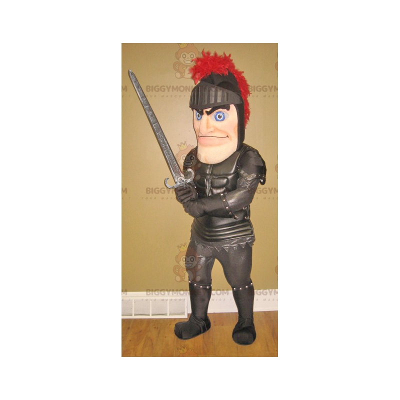 Traje de mascote de cavaleiro BIGGYMONKEY™ com armadura preta –