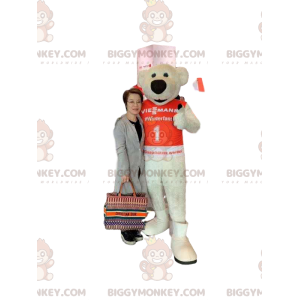 BIGGYMONKEY™ Costume da mascotte di orso beige con grande muso