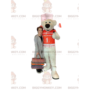 Traje de mascote BIGGYMONKEY™ de urso bege com grande focinho