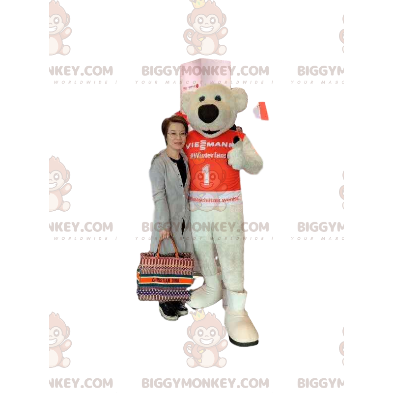 BIGGYMONKEY™ Costume da mascotte di orso beige con grande muso