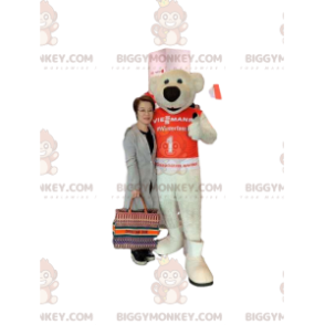 Traje de mascote BIGGYMONKEY™ de urso bege com grande focinho