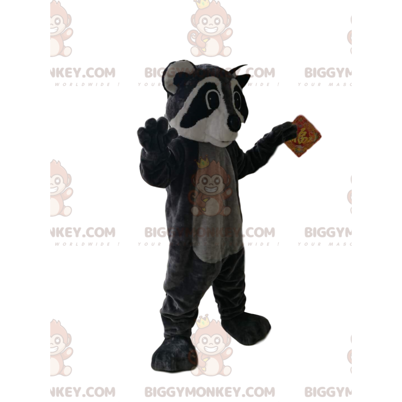 Costume da mascotte BIGGYMONKEY™ procione nero e grigio -