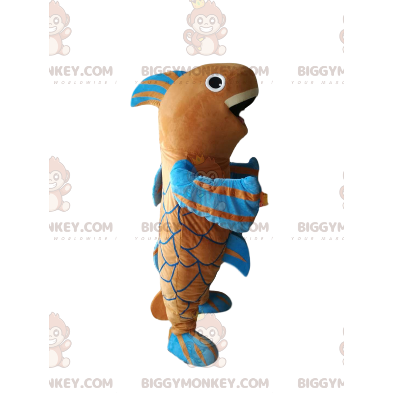 Costume da mascotte BIGGYMONKEY™ pesce marrone e blu molto