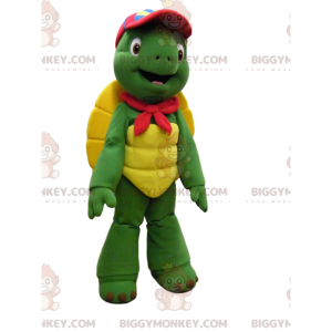 Rolig sköldpadda BIGGYMONKEY™ maskotdräkt med röd mössa -