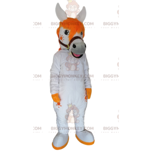 BIGGYMONKEY™ Μασκότ Κοστούμι Λευκό Άλογο με υπέροχη πορτοκαλί