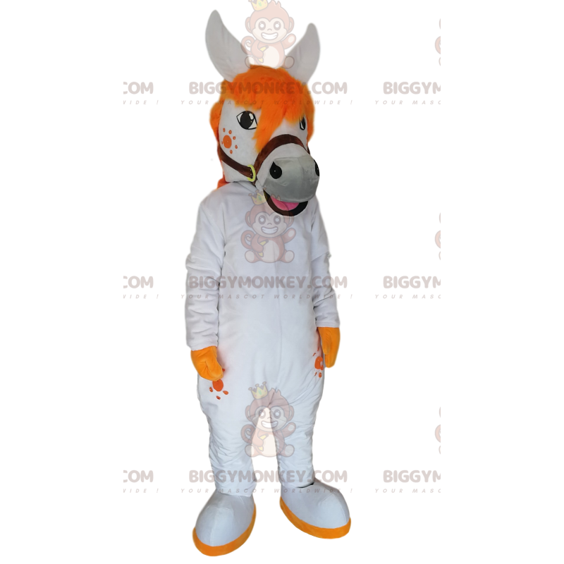 BIGGYMONKEY™ Μασκότ Κοστούμι Λευκό Άλογο με υπέροχη πορτοκαλί