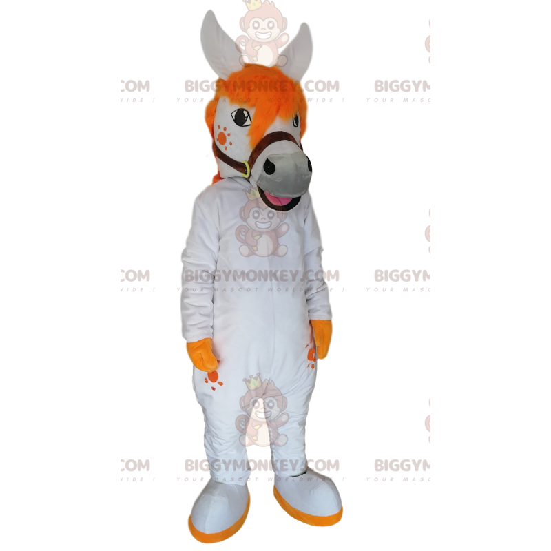 Costume de mascotte BIGGYMONKEY™ de cheval blanc avec une