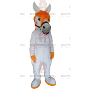 BIGGYMONKEY™ Mascot Costume White Horse with Gorgeous Orange