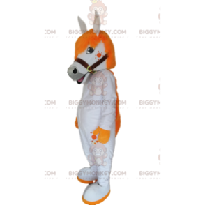 BIGGYMONKEY™ maskottiasu valkoinen hevonen upealla oranssilla