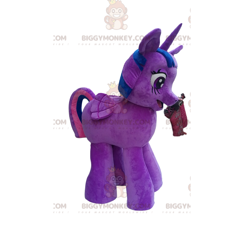 BIGGYMONKEY™ Costume da mascotte unicorno viola e blu -