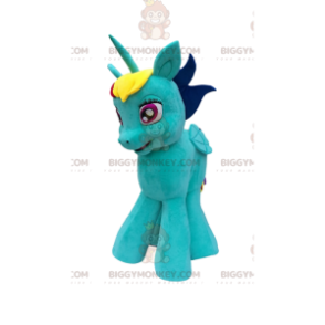 BIGGYMONKEY™ mascot costume of small turquoise unicorn with a