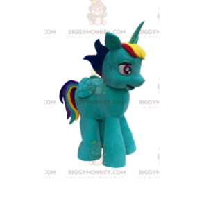 BIGGYMONKEY™ mascot costume of small turquoise unicorn with a