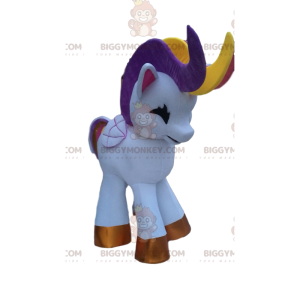 White Unicorn BIGGYMONKEY™ Mascot Costume with Rainbow Mane -