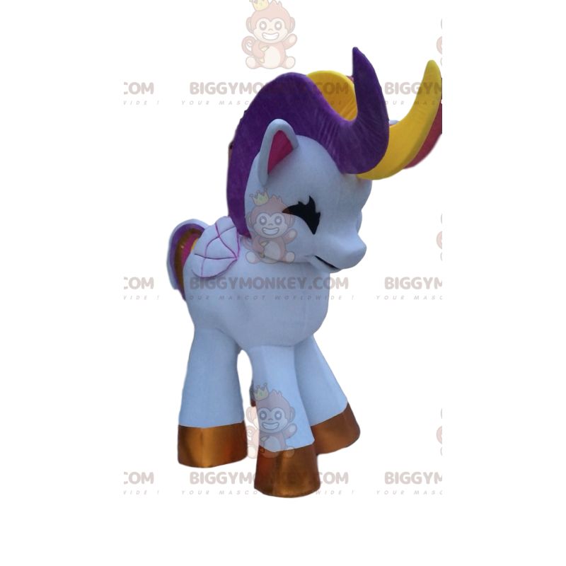 White Unicorn BIGGYMONKEY™ Mascot Costume with Rainbow Mane -