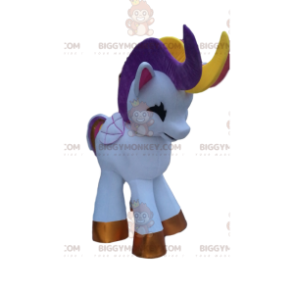 Traje de mascote de unicórnio branco BIGGYMONKEY™ com juba de