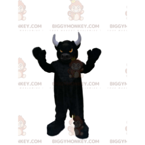 BIGGYMONKEY™ Mascot Costume Very Bestial Black Bull With Fire