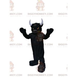 BIGGYMONKEY™ Mascot Costume Very Bestial Black Bull With Fire