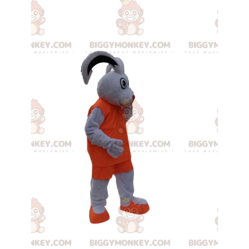 Wit konijn BIGGYMONKEY™ mascottekostuum met oranje sportkleding