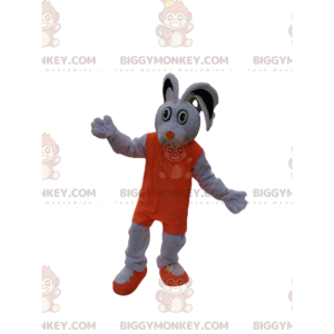 Valkoinen Rabbit BIGGYMONKEY™ maskottiasu oranssilla