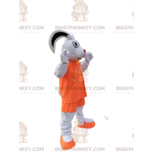 Valkoinen Rabbit BIGGYMONKEY™ maskottiasu oranssilla
