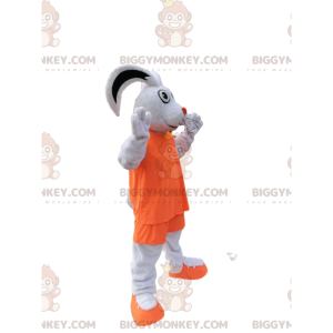 Wit konijn BIGGYMONKEY™ mascottekostuum met oranje sportkleding