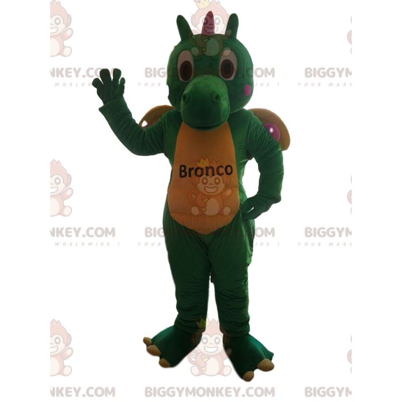 Costume da mascotte drago verde e giallo BIGGYMONKEY™ -