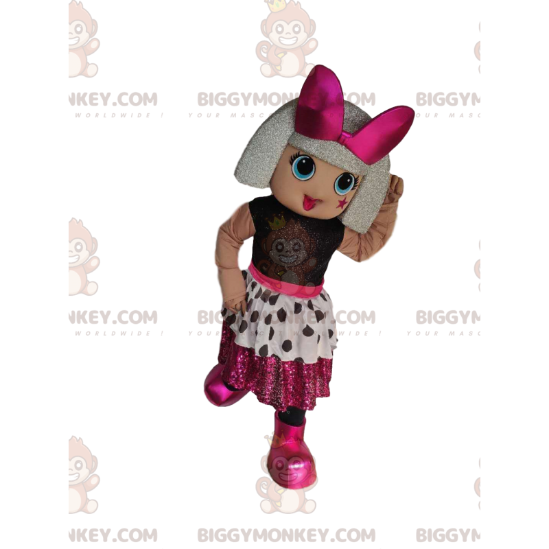 Little Girl BIGGYMONKEY™ Mascot Costume with Silver Hairstyle -