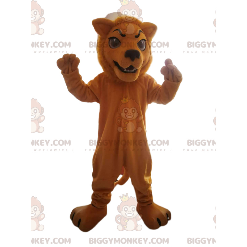 Costume de mascotte BIGGYMONKEY™ de lion marron avec un regard
