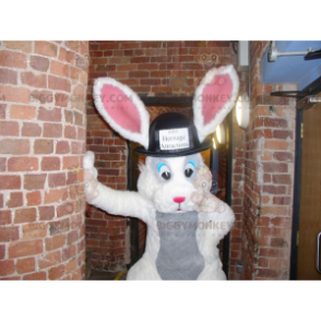 Hvid og grå kanin BIGGYMONKEY™ maskotkostume med stor hat -