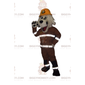 BIGGYMONKEY™ Maskotdräkt Vit och svart hund med brandmanskläder
