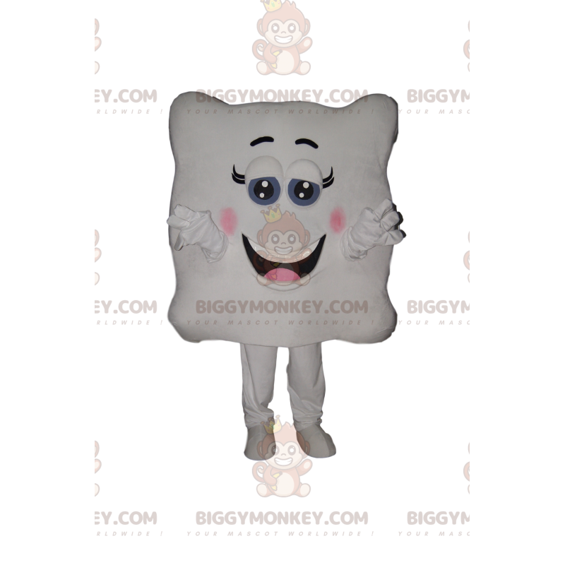 Costume de mascotte BIGGYMONKEY™ de carré blanc très souriant