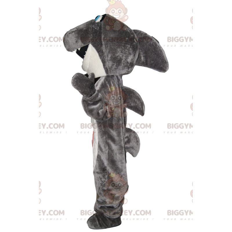 Costume de mascotte BIGGYMONKEY™ de requin gris et blanc très