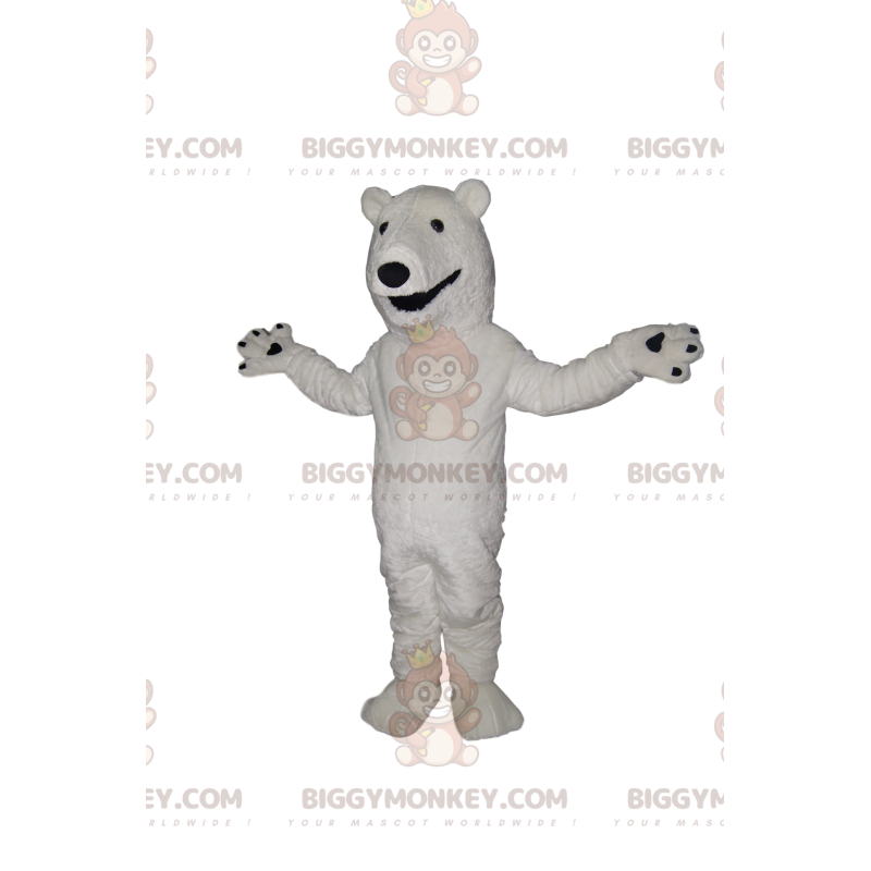Isbjörn BIGGYMONKEY™ maskotdräkt med ett stort flin -