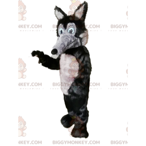 Costume de mascotte BIGGYMONKEY™ de loup gris et noir avec un
