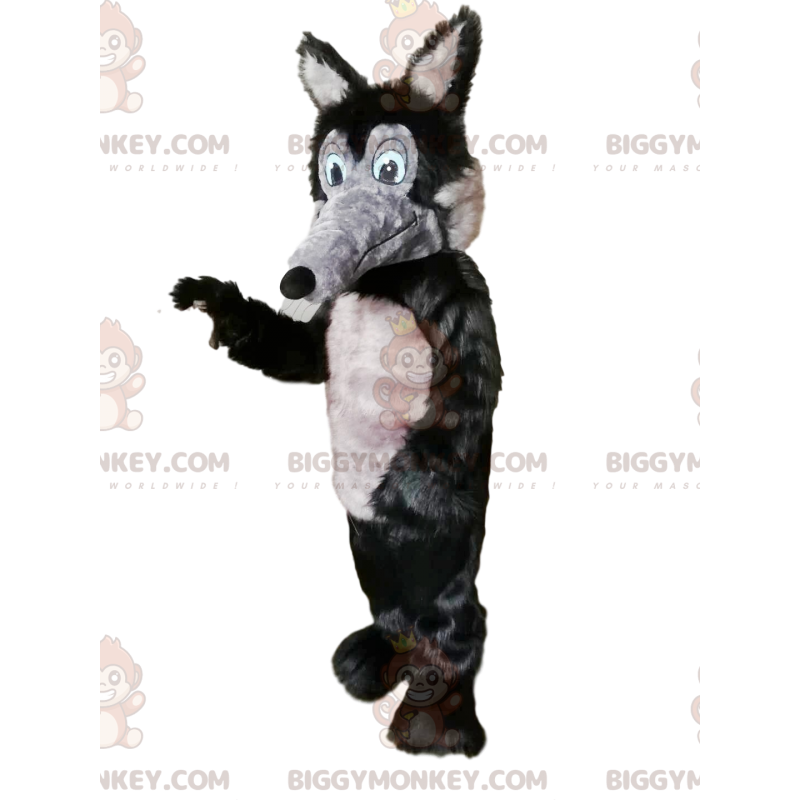 BIGGYMONKEY™ mascottekostuum grijze en zwarte wolf met lange