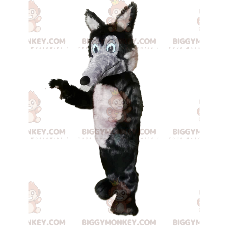 Costume de mascotte BIGGYMONKEY™ de loup gris et noir avec un