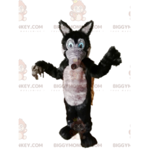 Traje de mascote BIGGYMONKEY™ Lobo cinza e preto com focinho